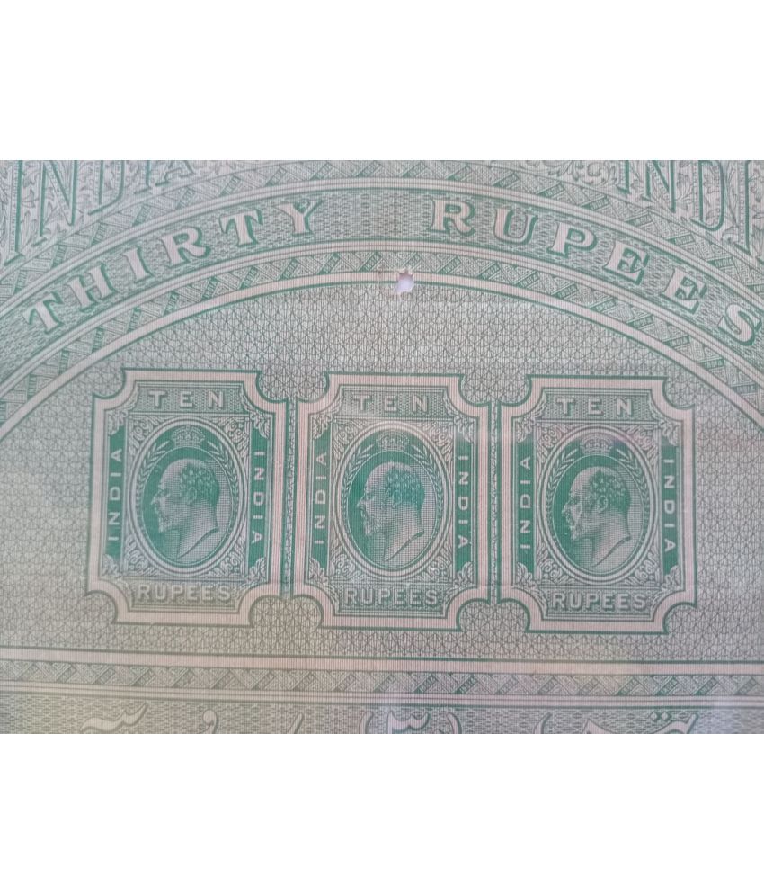     			BRITISH INDIA BURMA - R30 - LONG BIG SIZED - KING EDWARD VII ( KE VII ) ( 1902 - 1912 ) - BOND PAPER - HIGH VALUE REVENUE COURT FEE - more than 100 years old vintage collectible