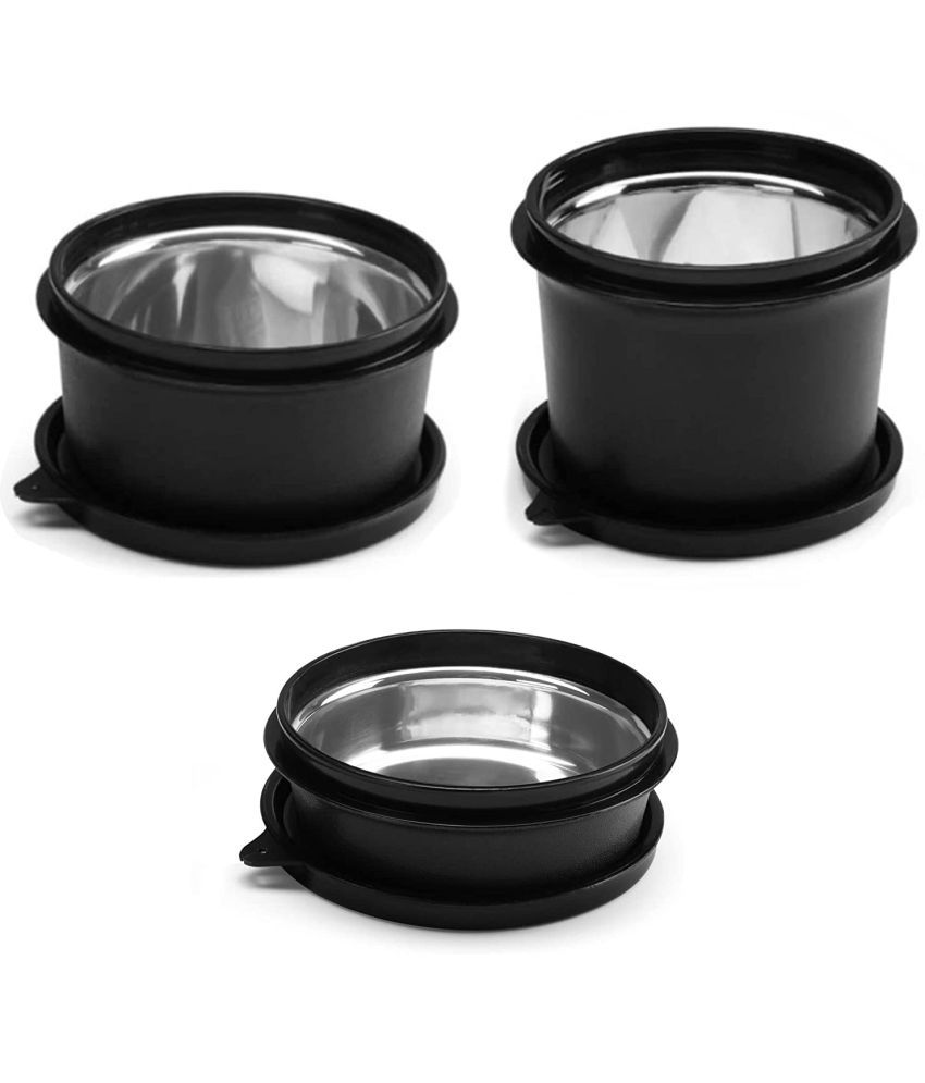     			Oliveware Steel Black Food Container ( Set of 3 )