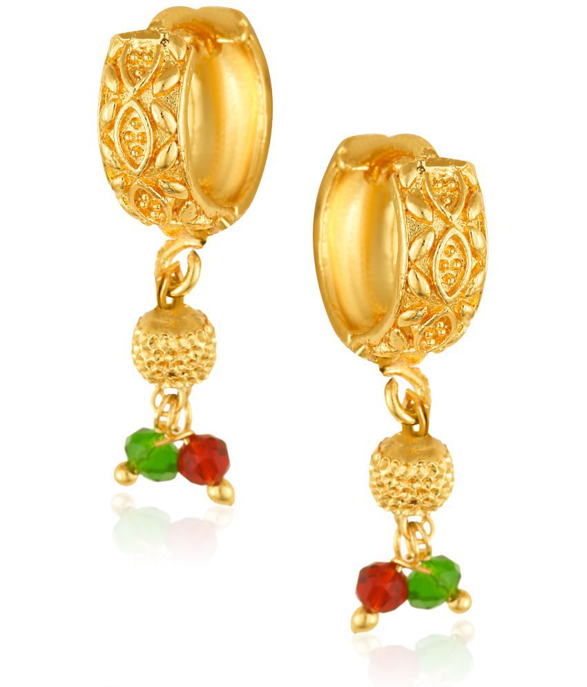     			Vighnaharta Filigree work Gold Plated alloy Hoop Earring Clip on fancy artificial stone drop Bali Earring for Women and Girls  [VFJ1570ERG]