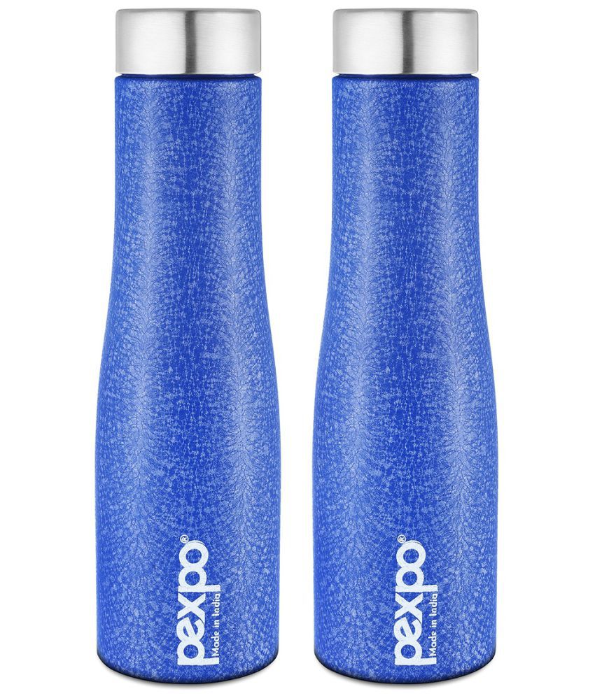     			PEXPO 1000 ml Stainless Steel Fridge Water Bottle (Set of 2, Blue, Monaco)