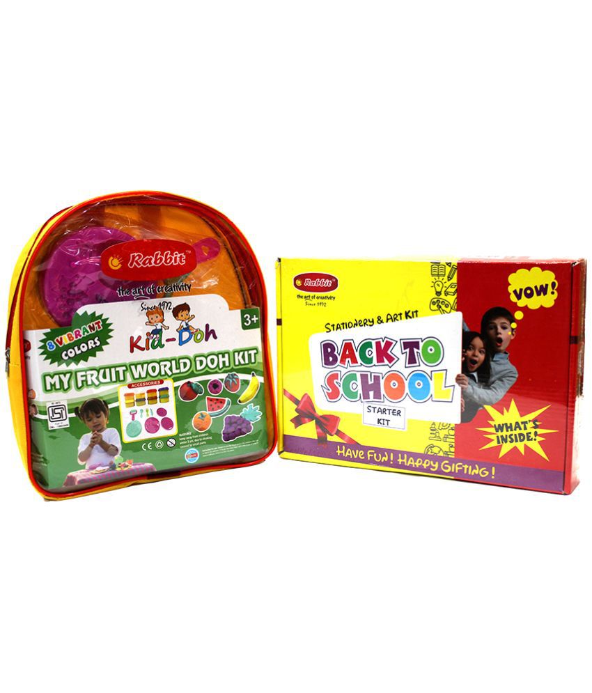     			Rabbit Back To School Starter Kit+My Fruit World Doh Kit(Bag)| Stationery kit for kids| Play dough| Kid doh| Modelling Dough for Kids| Play clay| Kids Playing Dough with Moulds|Age 3+
