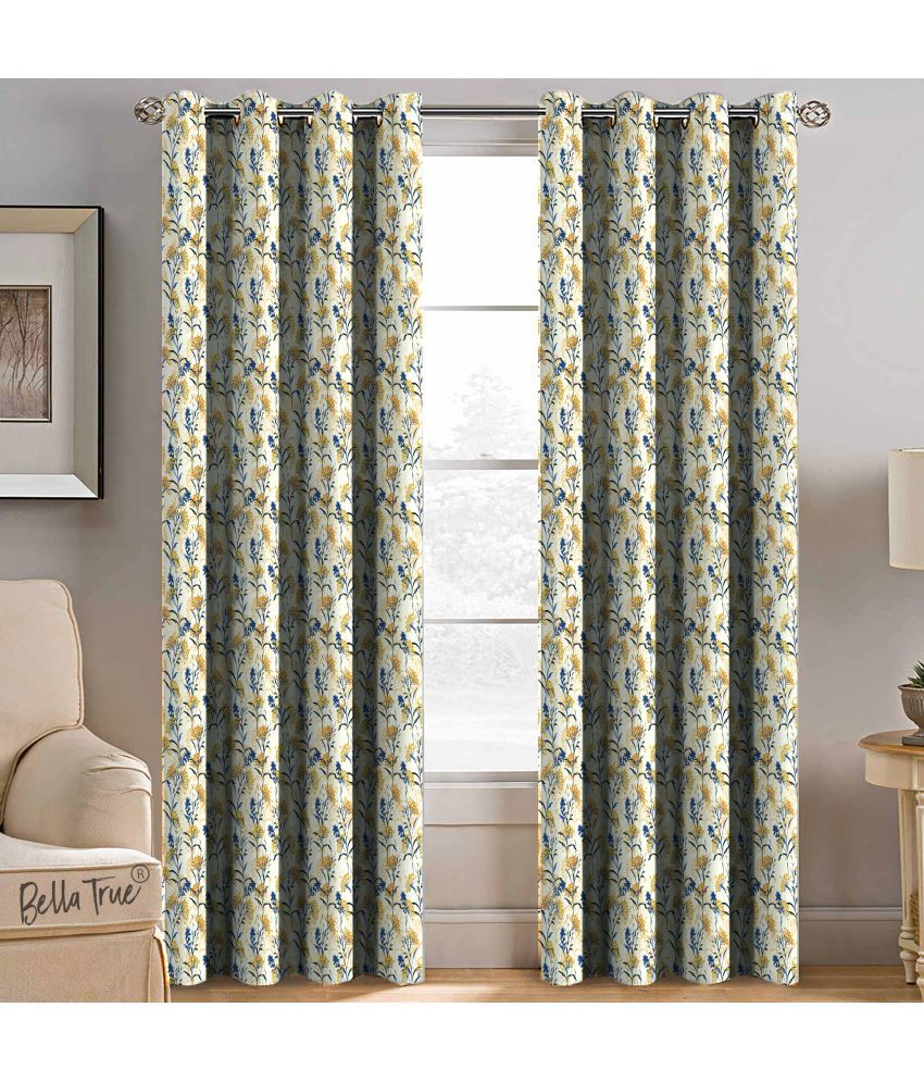     			BELLA TRUE  Set of 2 Door SemiTransparent Eyelet Polyester Multi Color Curtains ( 213 x 113 cm )