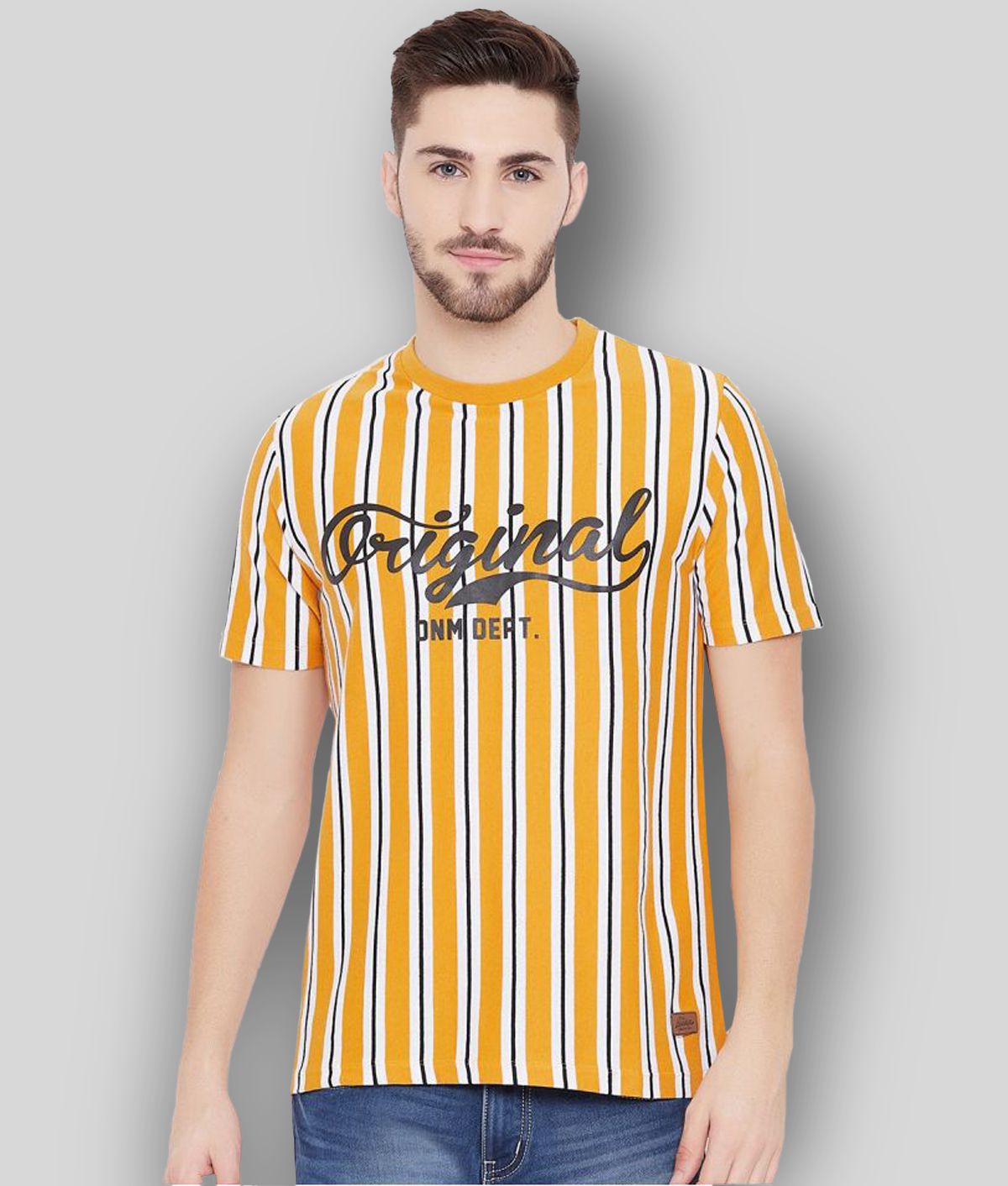 AUSTIN WOOD - Yellow Cotton Blend Regular Fit  Men's T-Shirt ( Pack of 1 )