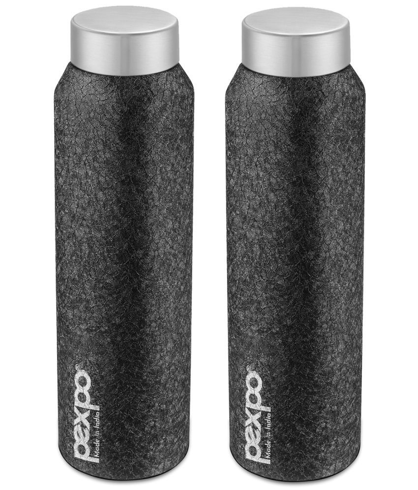     			PEXPO 1000 ml Stainless Steel Fridge Water Bottle (Set of 2, Black, Vertigo)