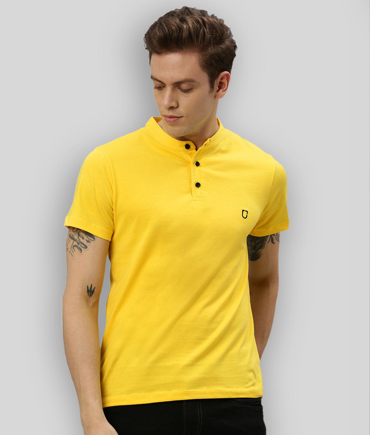    			Urbano Fashion - Mustard Cotton Slim Fit Men's T-Shirt ( Pack of 1 )
