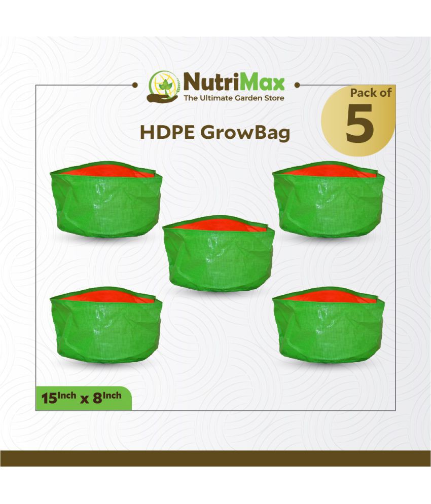     			Nutrimax 200 GSM HDPE Grow Bags 15 inch x 8 inch Pack of 5 Outdoor Plant Bag