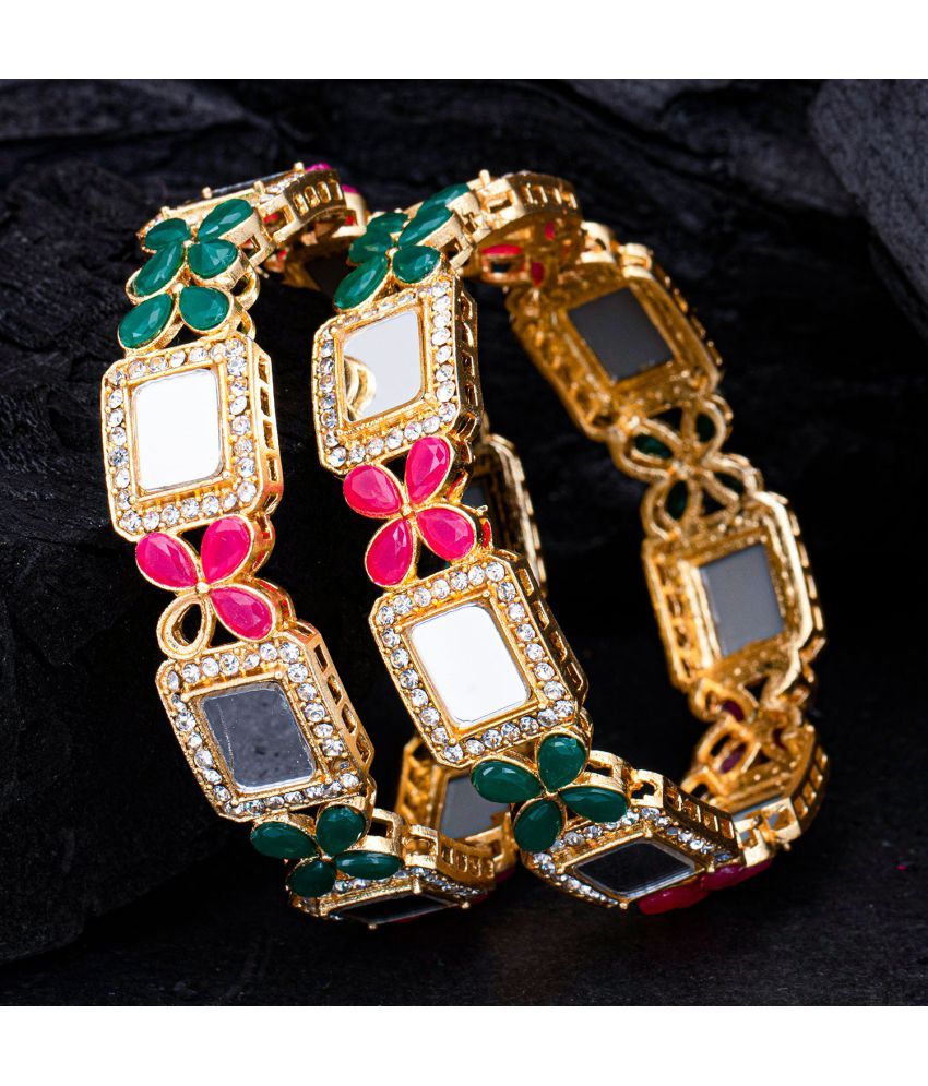     			Sukkhi Aesthetically Pleasing Gold Plated Mirror Work Bangle Set For Women (Set of 2)