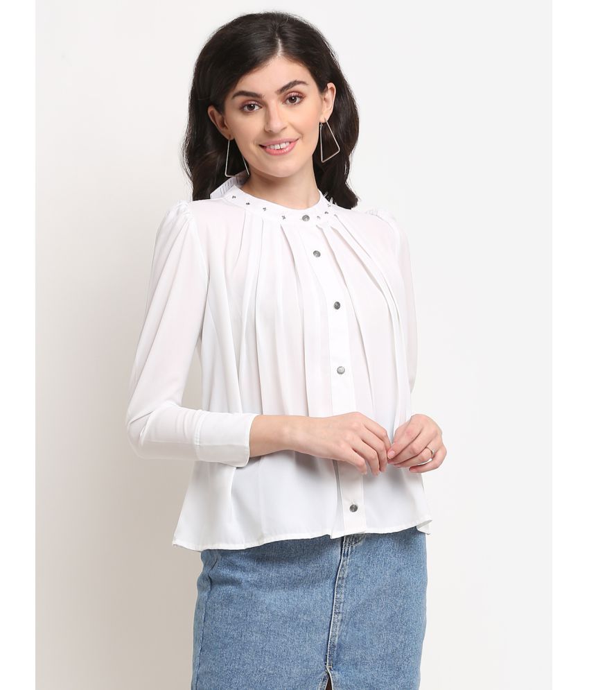 La Zoire - White Crepe Women's Shirt Style Top ( Pack of 1 )