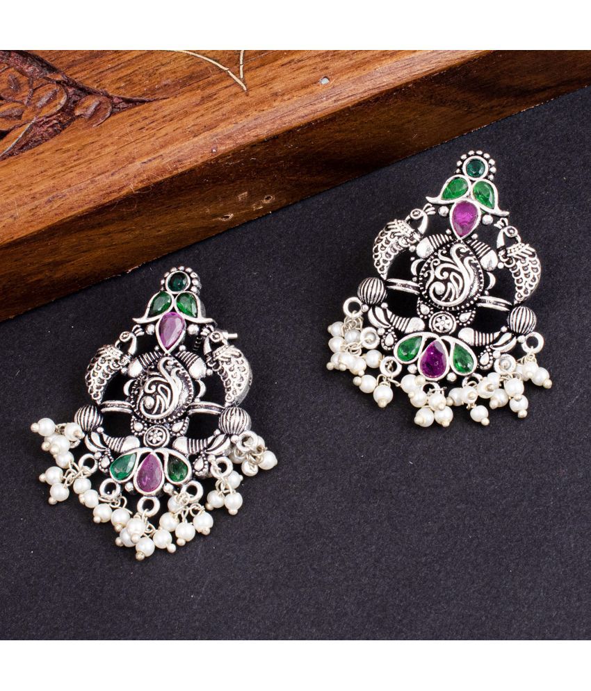     			Sukkhi Peacock Colour Stone Antique Oxidised Earring For Women
