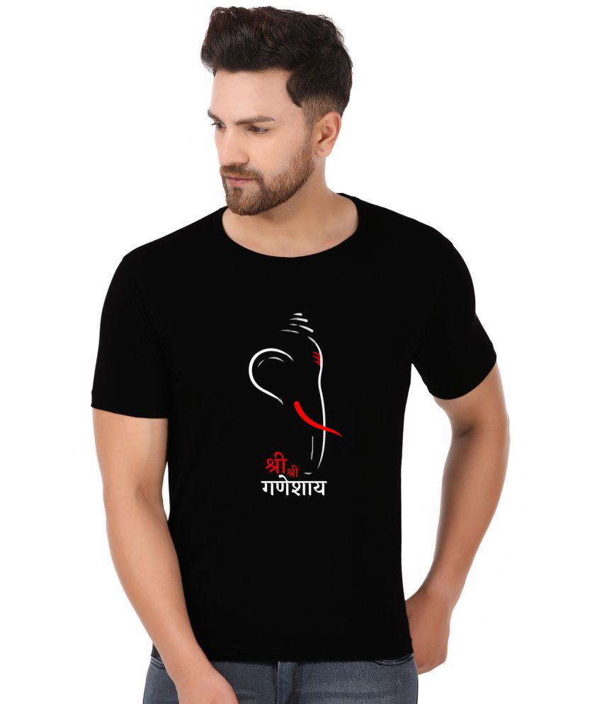     			Prabhu Bhakti Cotton Blend Regular Fit Printed Round Black Men T-Shirt