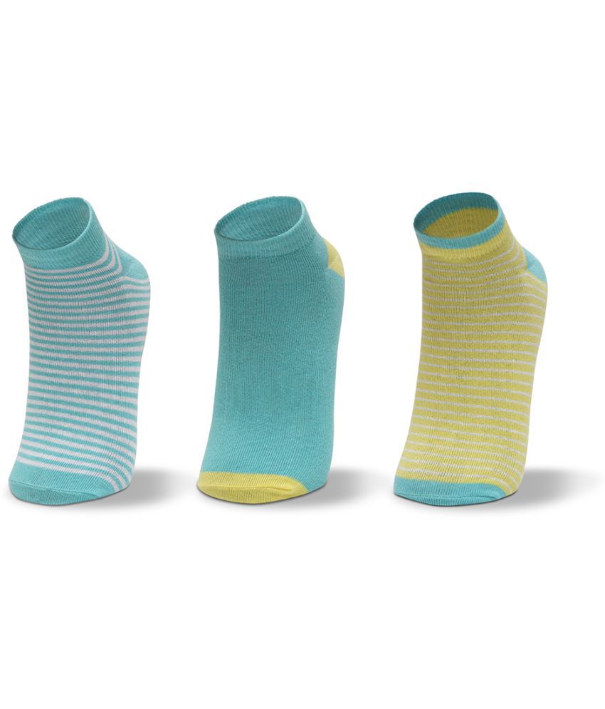 Williwr Women's Turquoise Cotton Striped Combo Low Cut Socks ( Pack of 3 )