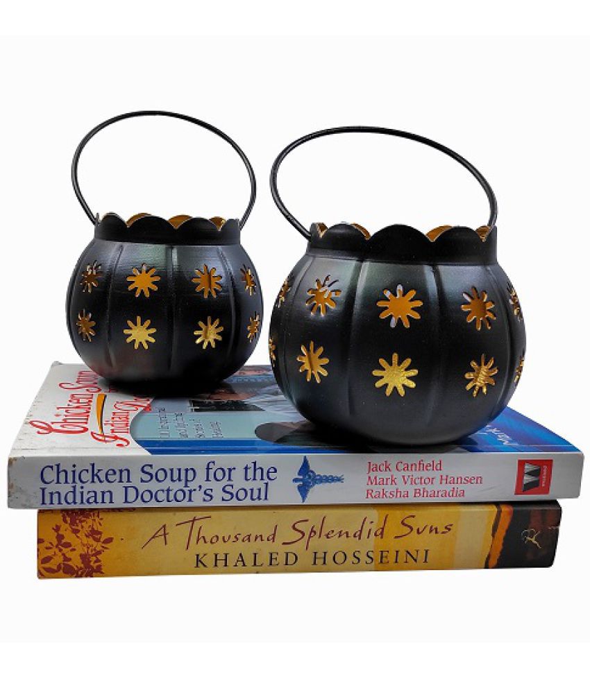     			Arsalan Black Table Top and Hanging Iron Tea Light Holder - Pack of 2