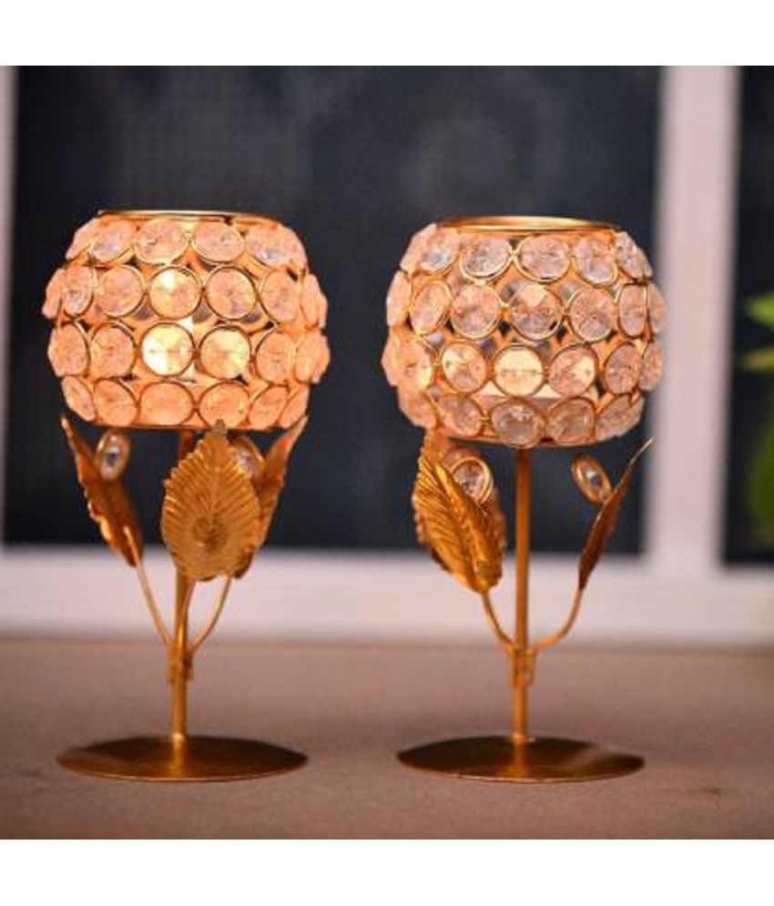     			Arsalan Gold Table Top Crystal Tea Light Holder - Pack of 2