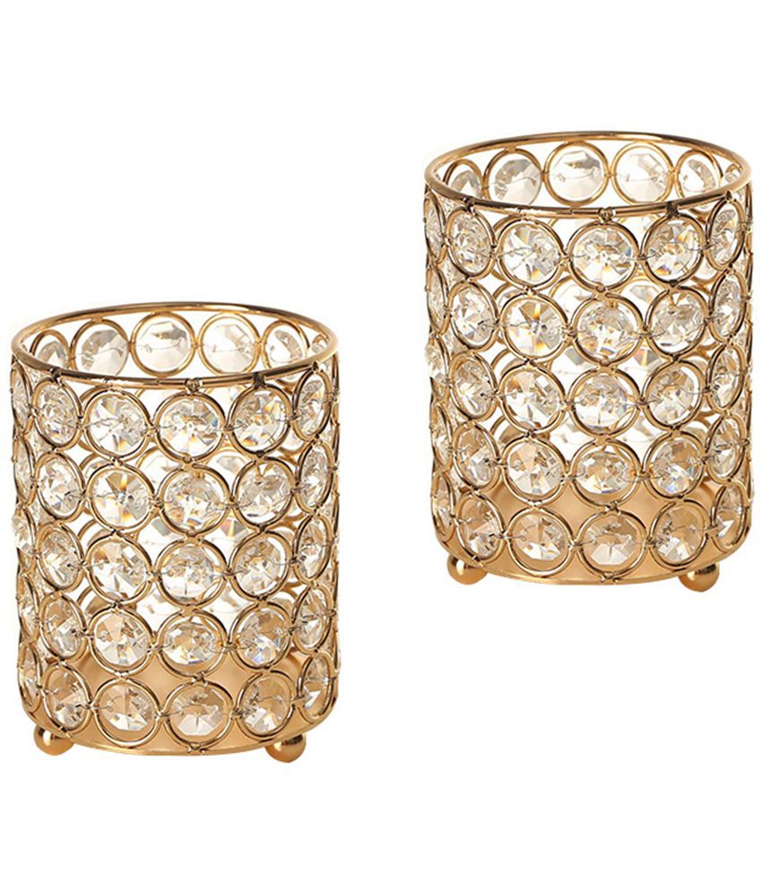     			Arsalan Gold Table Top Crystal Tea Light Holder - Pack of 2