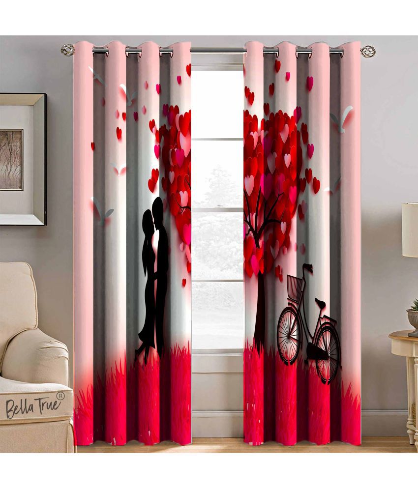     			HOMETALES - Set of 2 Long Door Semi-Transparent Eyelet Polyester Multi Color Curtains ( 270 x 113 cm )