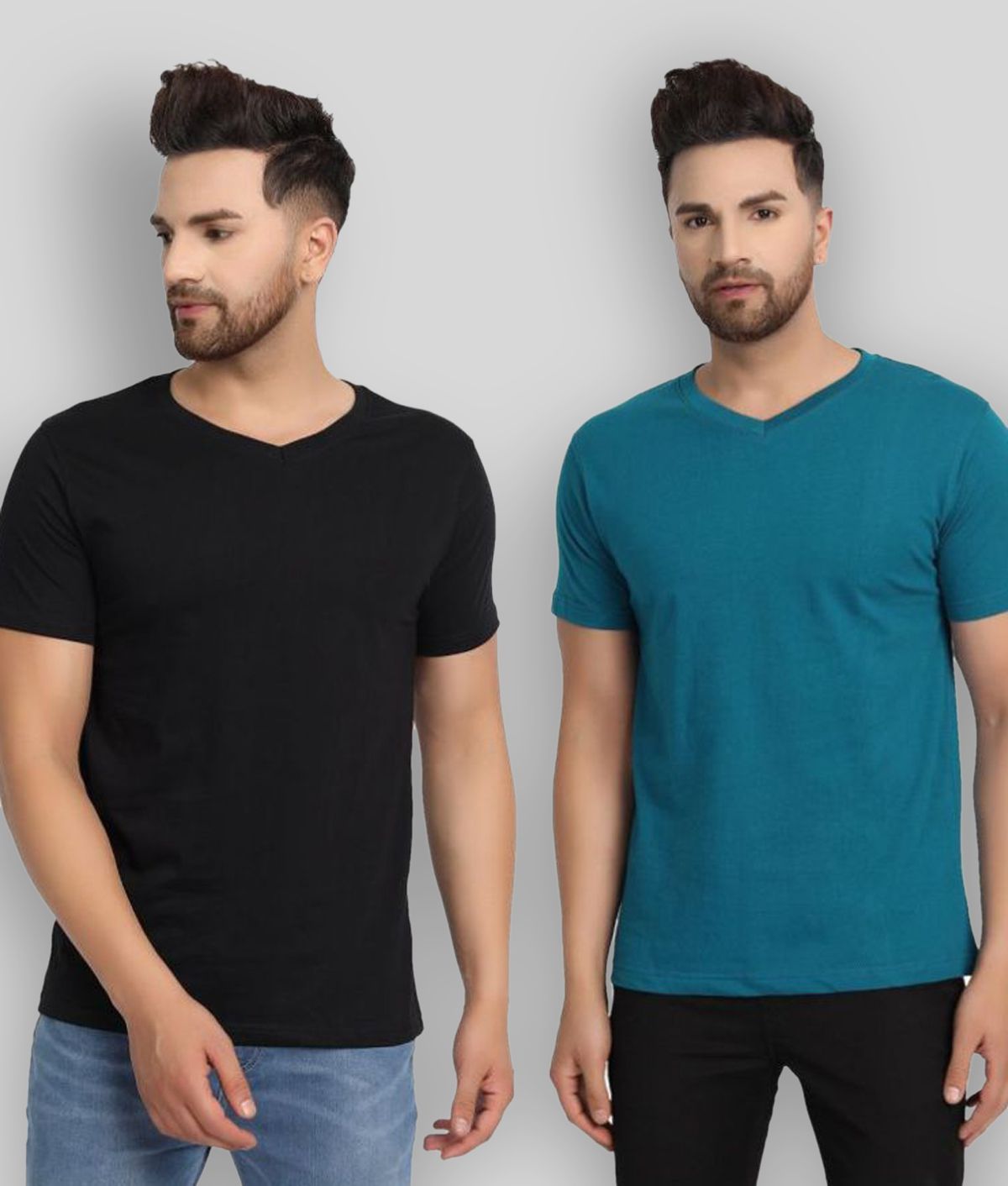     			ESPARTO - Turquoise Cotton Regular Fit Men's T-Shirt ( Pack of 2 )
