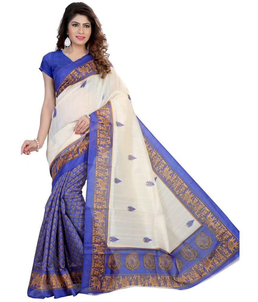     			Grubstaker - Blue Bhagalpuri Silk Saree With Blouse Piece ( Pack of 1 )