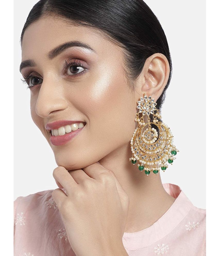     			I Jewels 18K Gold Plated Traditional Kundan Studded Chandbali Earrings For Women/Girls (E7077G)