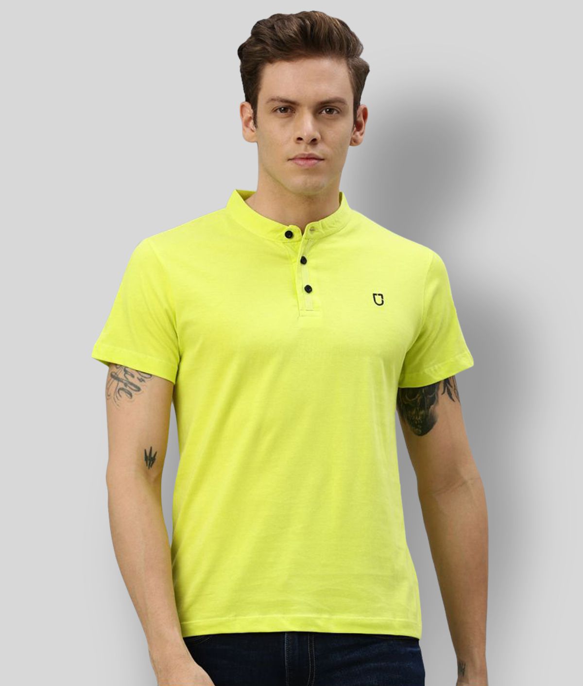     			Urbano Fashion - Yellow Cotton Slim Fit Men's T-Shirt ( Pack of 1 )