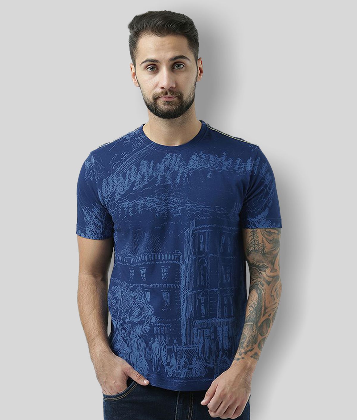     			Huetrap Pack of 1 Cotton Regular Fit Men's T-Shirt ( Navy Blue )