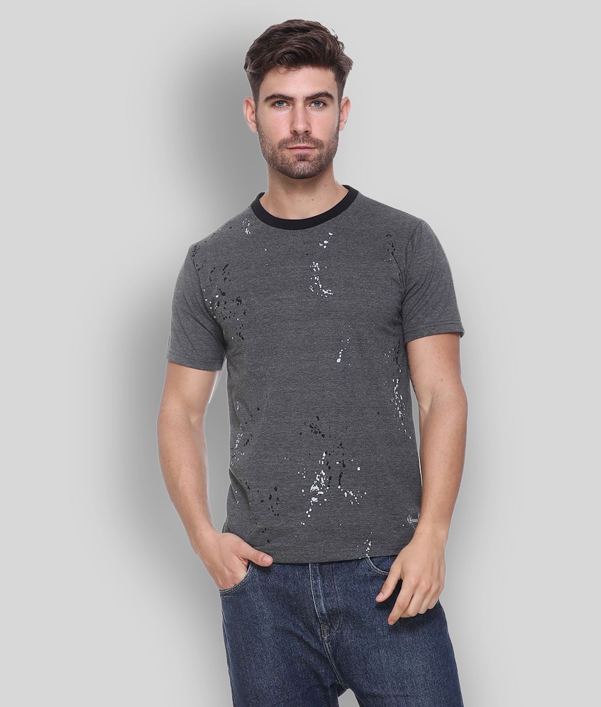     			OBAAN - Grey Cotton Blend Regular Fit Men's T-Shirt ( Pack of 1 )