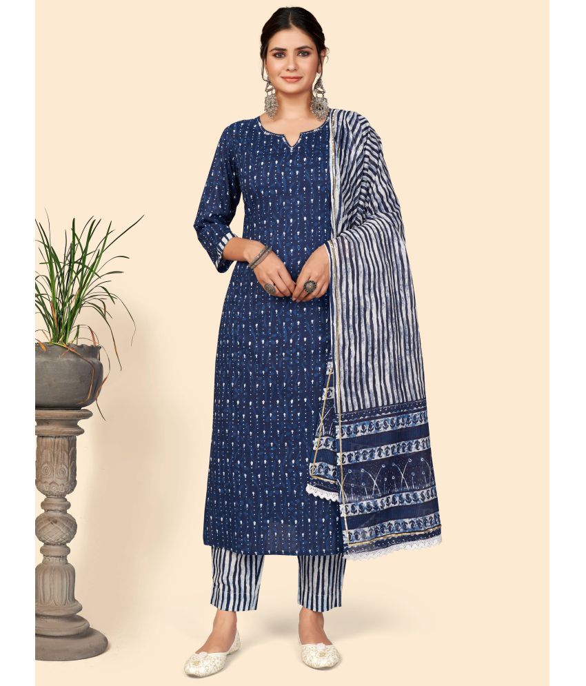     			Vbuyz Blue Cotton Kurti With Pants - Stitched Suit Single