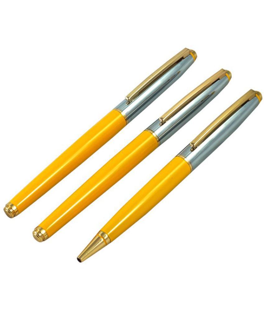     			auteur Focus Yellow Color Fountain Ink Pen , Roller Ball Pen & Ball Pen Premium Collection Stunning Best Pen Gift Set For Men & Women Professional Executive Office, Nice Pen .