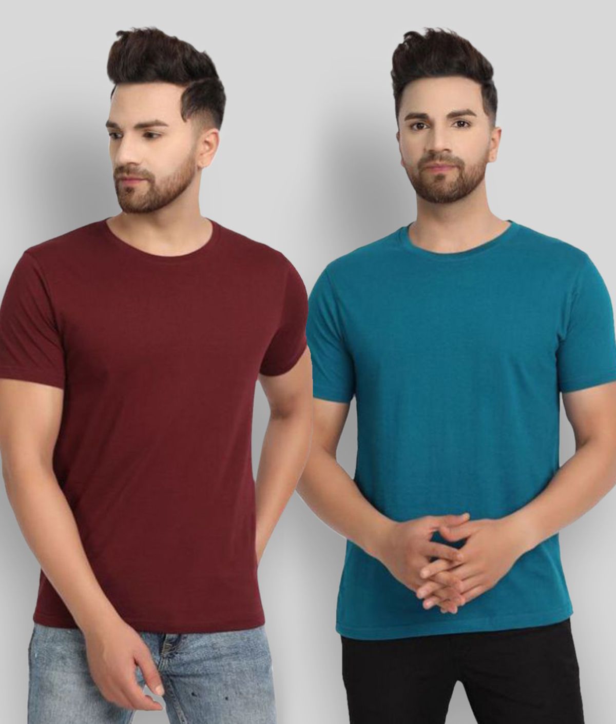     			ESPARTO - Turquoise Cotton Regular Fit Men's T-Shirt ( Pack of 2 )