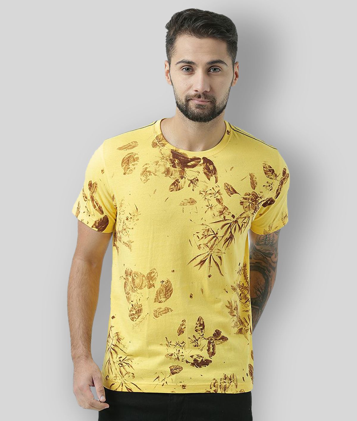     			Huetrap - Yellow Cotton Regular Fit Men's T-Shirt ( Pack of 1 )