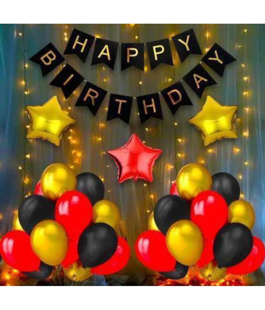 Pixelfox Happy Birthday Banner (Black) + 2 Star (Golden) + 1 Star (Red ...