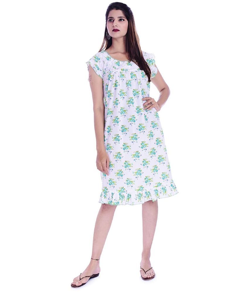     			Raj Cotton Nighty & Night Gowns - White Single