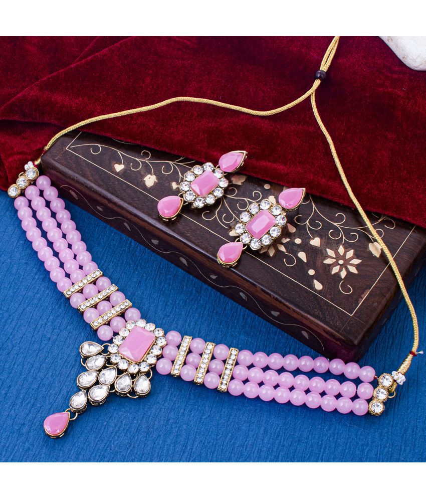     			Sukkhi Alloy Pink Traditional Necklaces Set Collar