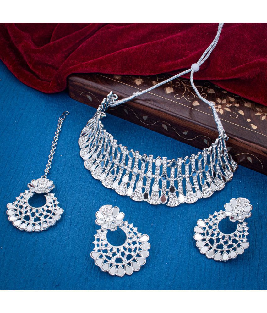     			Sukkhi Alloy Silver Traditional Necklaces Set Choker