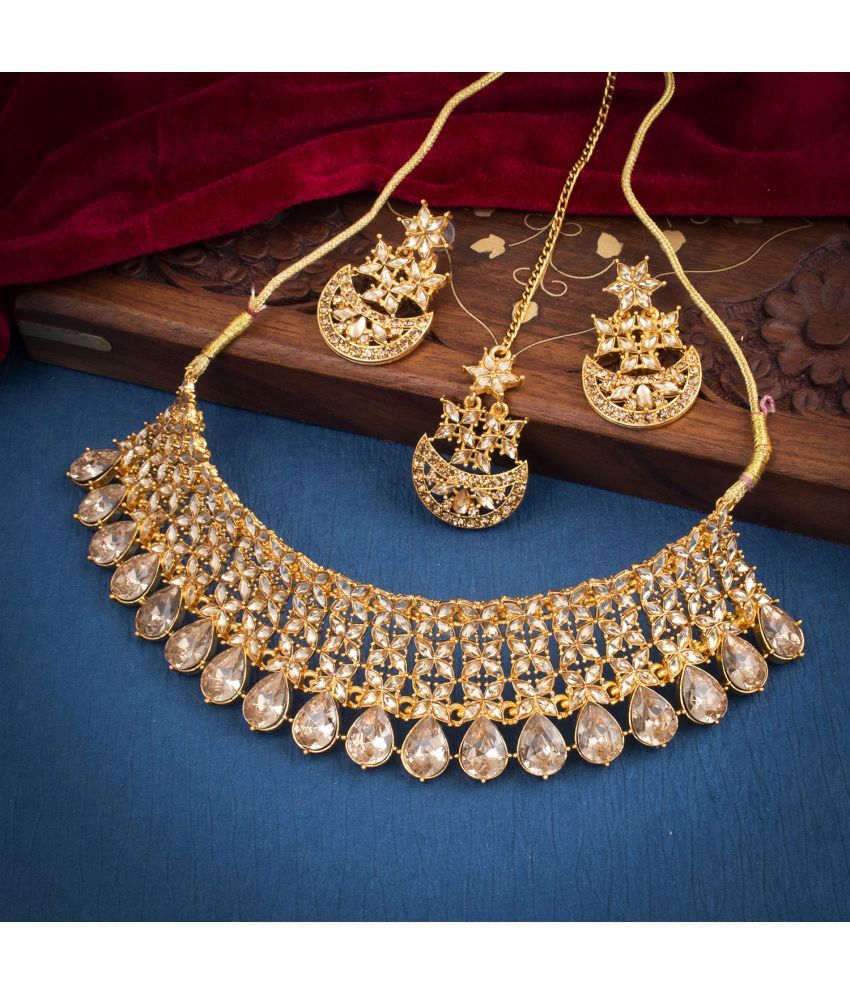     			Sukkhi Brass Golden Traditional Necklaces Set Choker