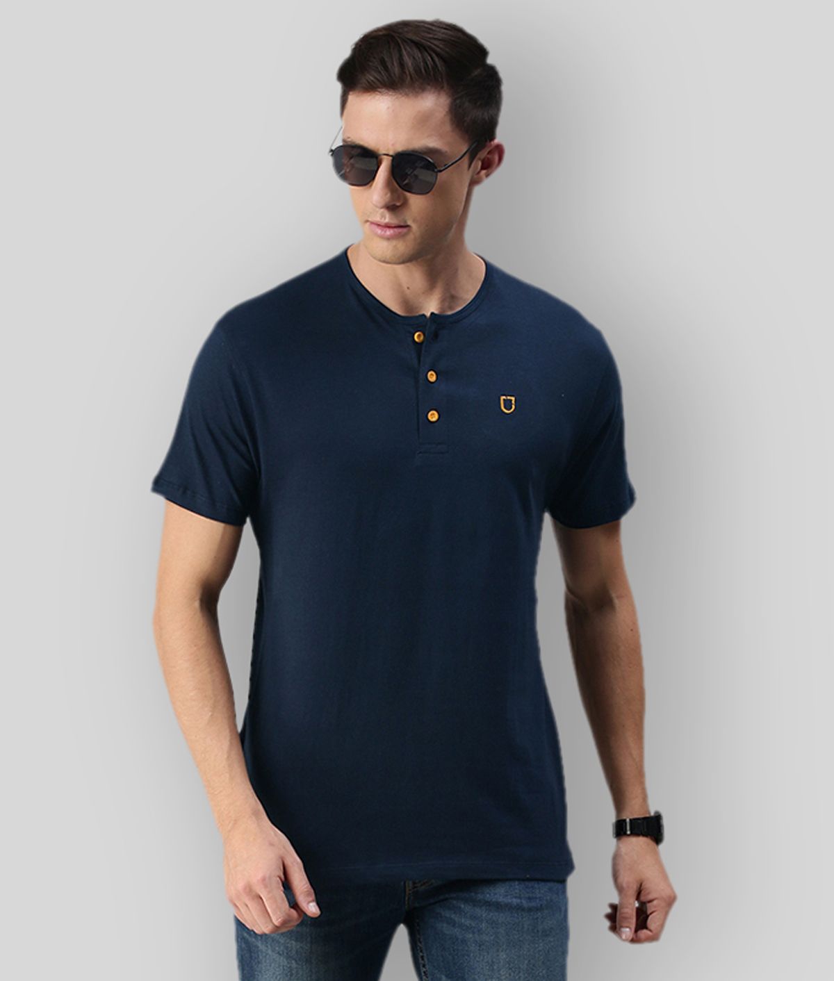     			Urbano Fashion - Navy Blue Cotton Slim Fit Men's T-Shirt ( Pack of 1 )