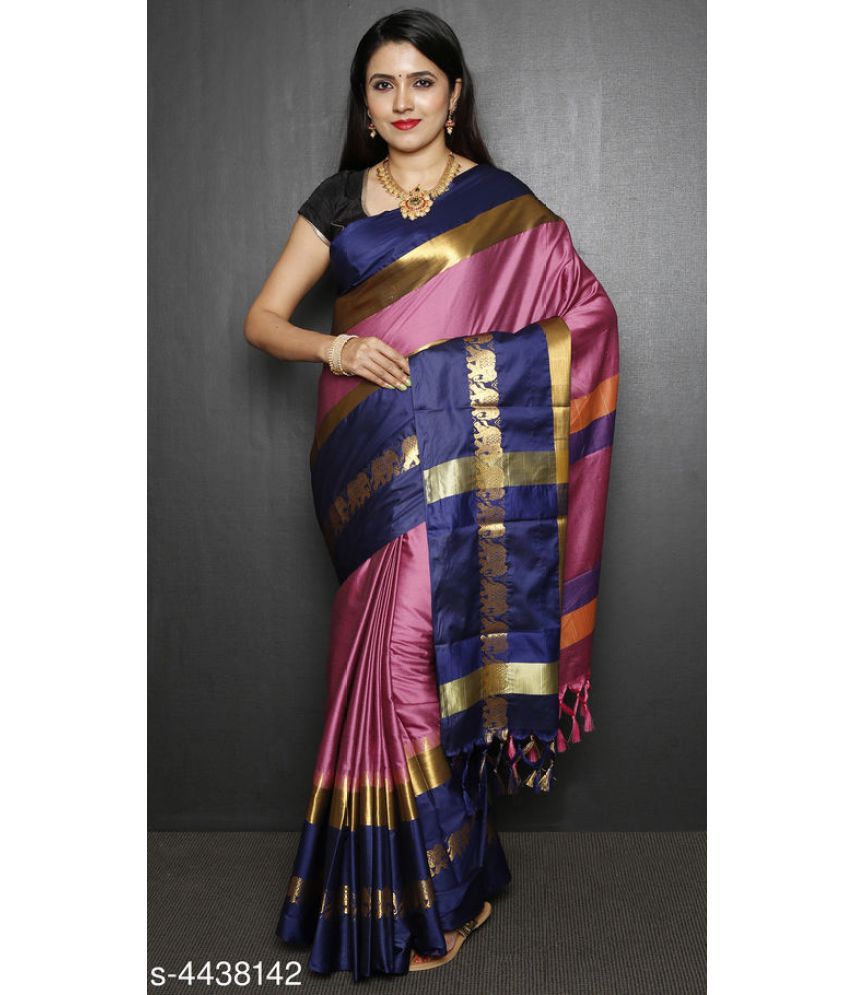     			fab woven - Wine Cotton Blend Saree With Blouse Piece ( Pack of 1 )