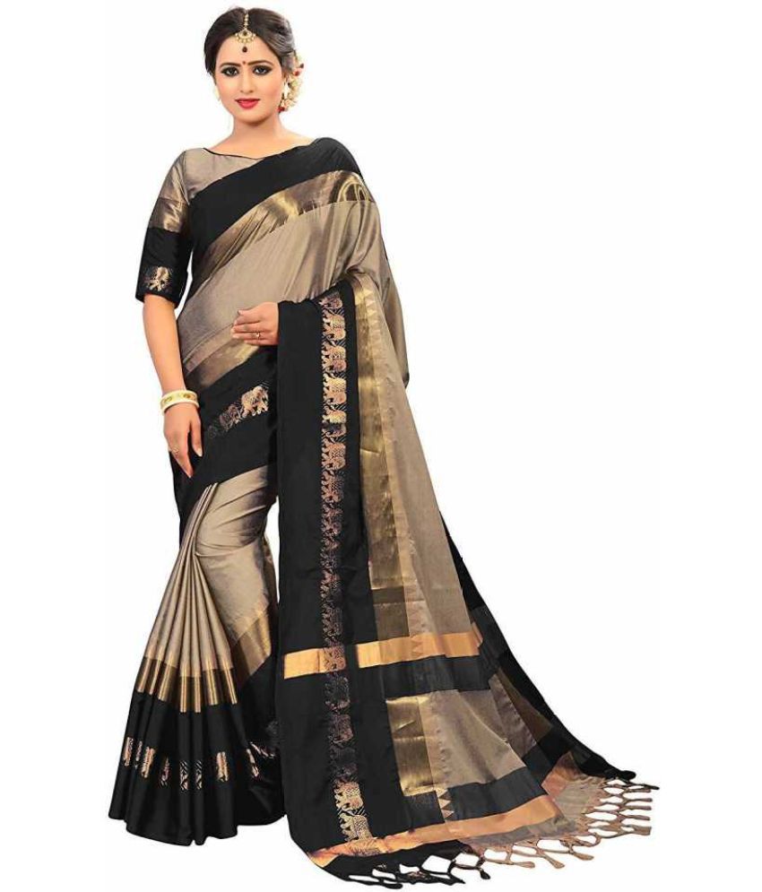     			fab woven - Grey Cotton Blend Saree With Blouse Piece ( Pack of 1 )
