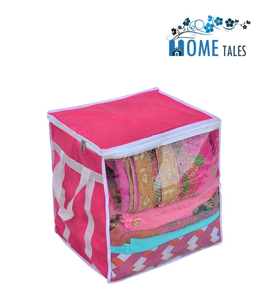 HOMETALES Non-Woven Saree Cover / Cloth Storage & Organizer with Transparent Window (Large, Pink)
