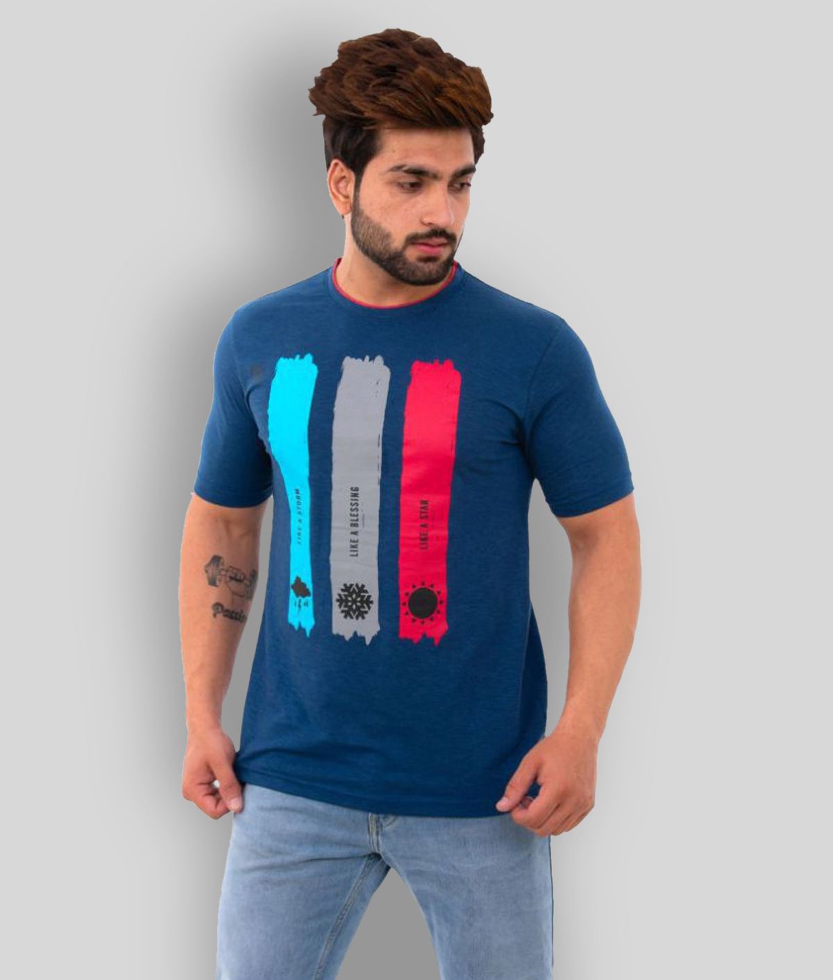 Buy BISHOPCOTTON - Navy Blue Cotton Blend Regular Fit Men's T-Shirt ( Pack  of 1 ) Online at Best Price in India - Snapdeal
