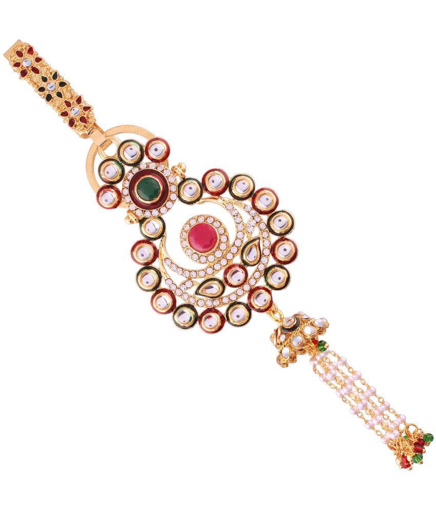     			I Jewels 18K Gold Plated Traditional Kundan & Pearl Studded Chabi Challa/Challa Waist/Key chain For Women (KC01QG)