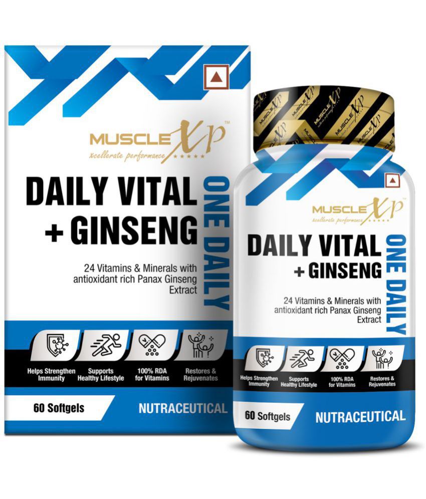 MuscleXP One Daily Vital + Ginseng Multivitamin with 24 Vitamins & Minerals  + Panax Ginseng for Men & Women, 60 Softgels: Buy MuscleXP One Daily Vital  + Ginseng Multivitamin with 24 Vitamins