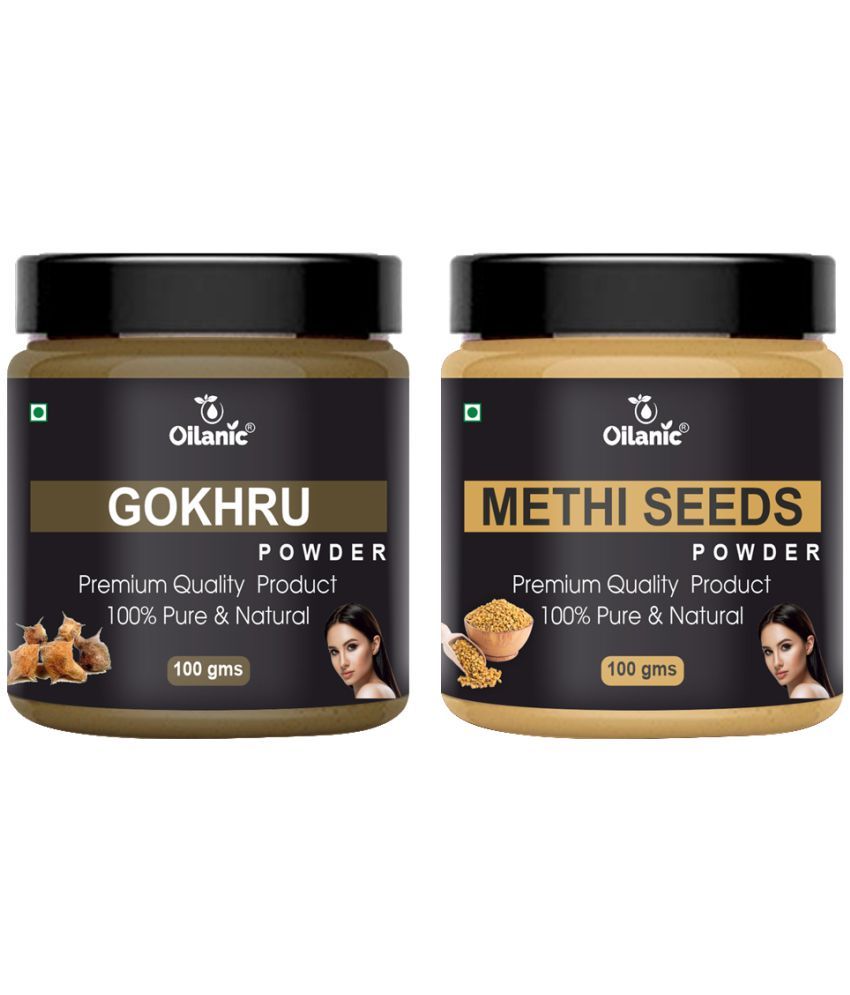     			Oilanic 100% Pure Gokhru Powder & Methi Powder For Skincare Hair Mask 200 g Pack of 2