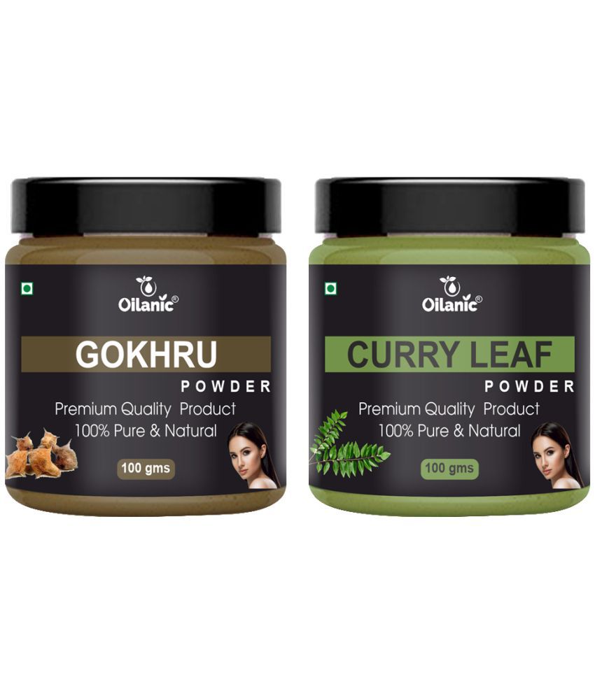     			Oilanic 100% Pure Gokhru Powder & Curry Leaf Powder-Skin Hair Mask 200 g Pack of 2