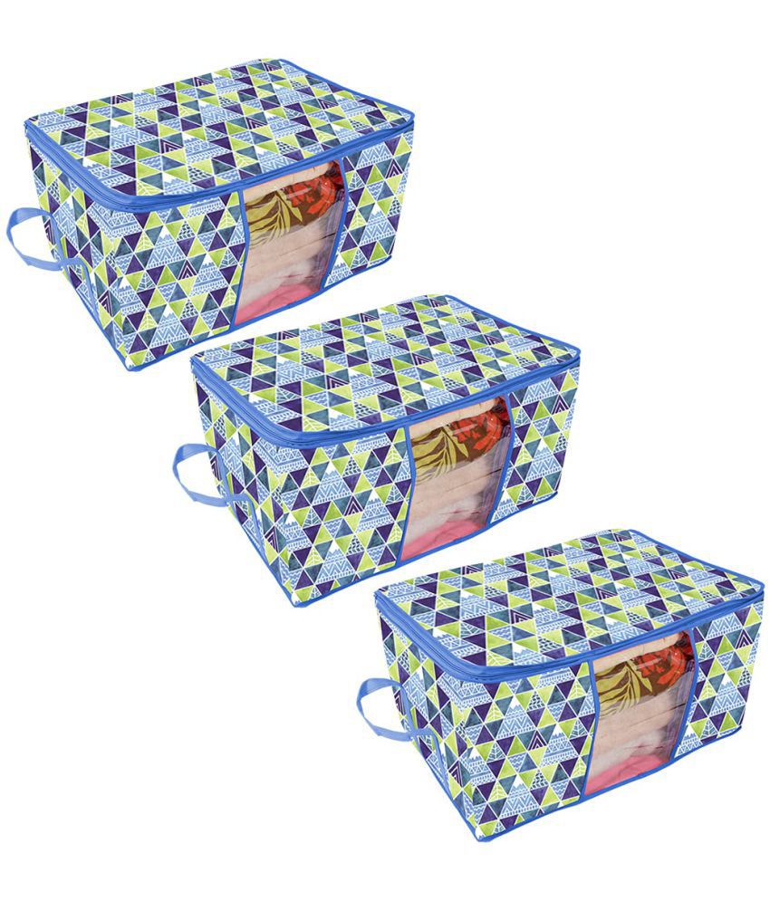     			PrettyKrafts Underbed Storage Bag, Storage Organizer, Blanket Cover with Side Handles (Set of 3 pcs) -Trio Blue