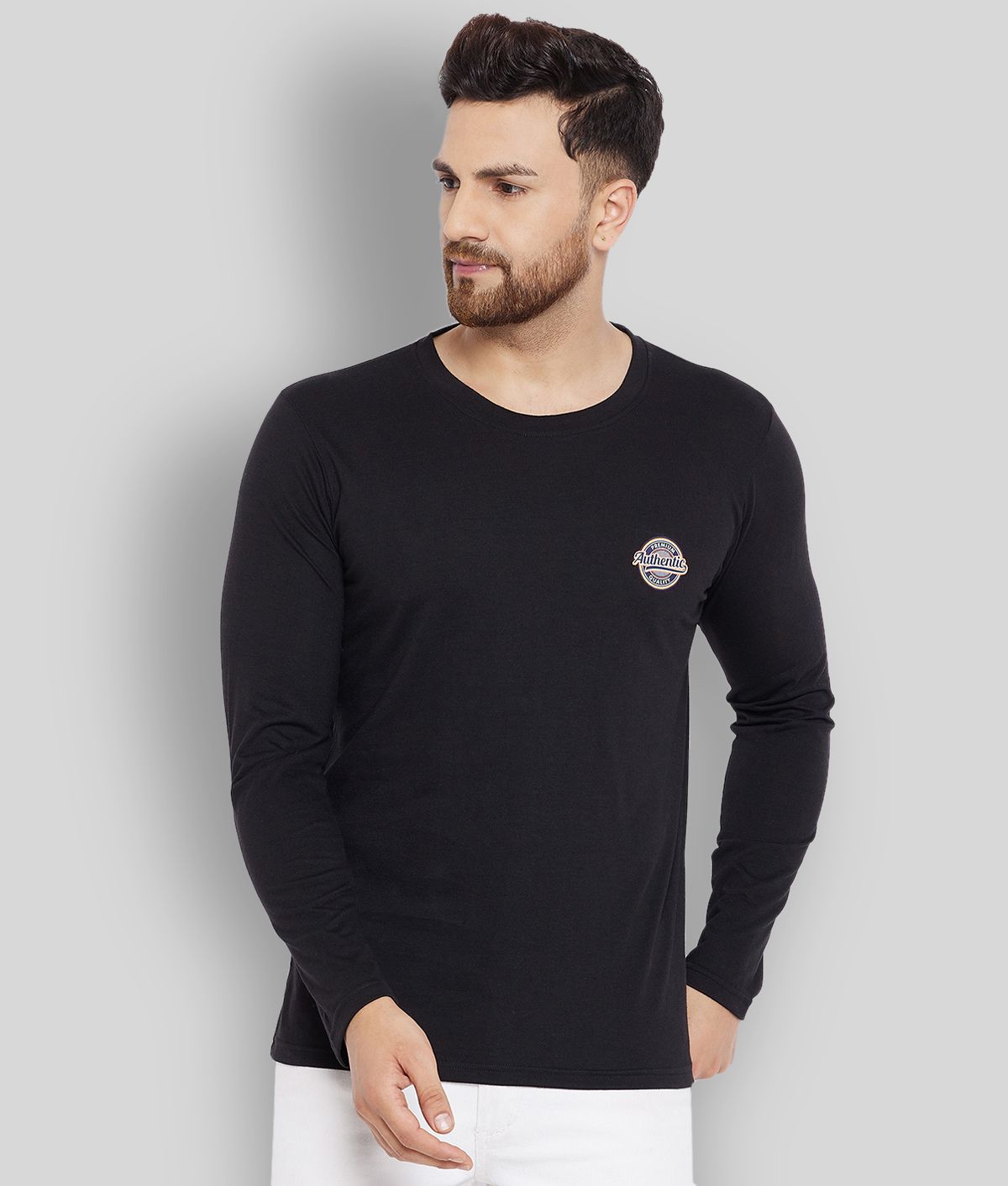 Black Polyester Regular Fit Men's T 