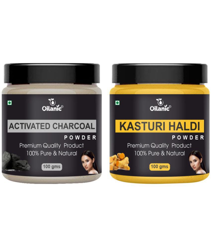     			Oilanic 100% Activated Charcoal Powder & Kasturi Haldi Powder-Skin Hair Mask 200 g Pack of 2
