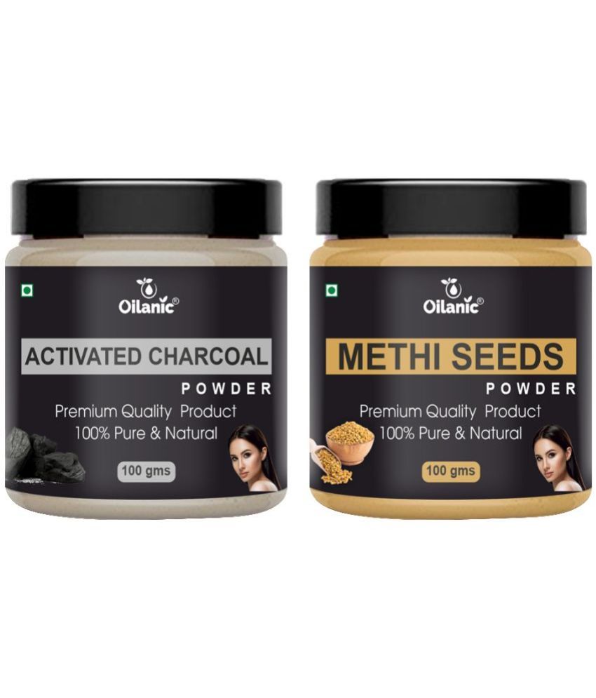     			Oilanic 100% Activated Charcoal Powder & Methi Powder For Skincare Hair Mask 200 g Pack of 2