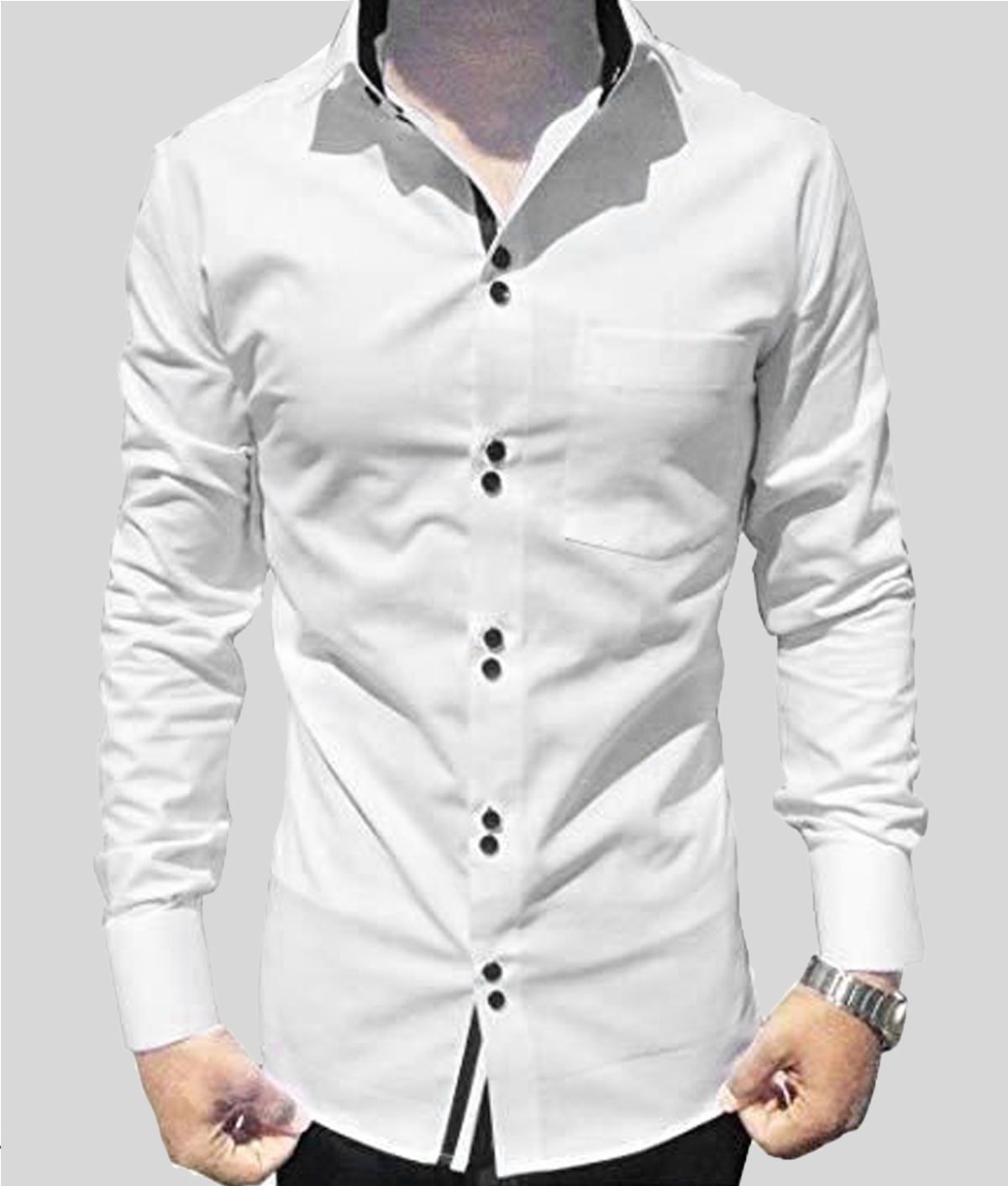 P&V - White Cotton Slim Fit Men's Casual Shirt (Pack of 1 )