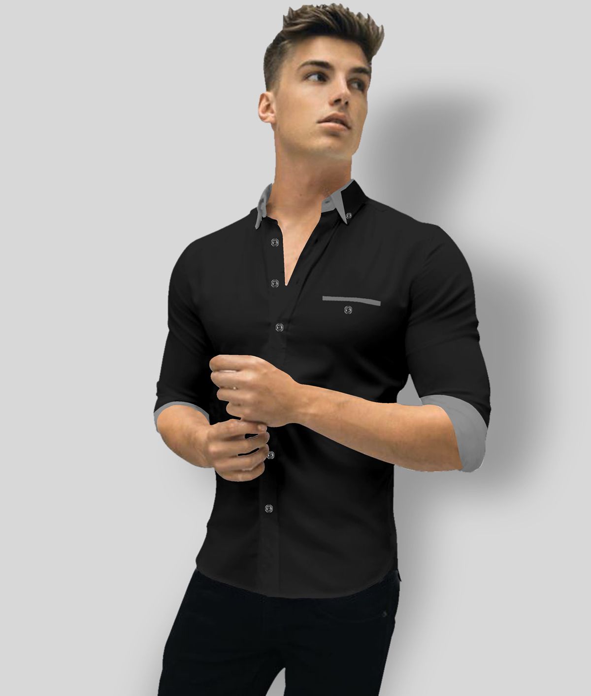     			P&V CREATIONS - Black Cotton Regular Fit Men's Casual Shirt (Pack of 1 )