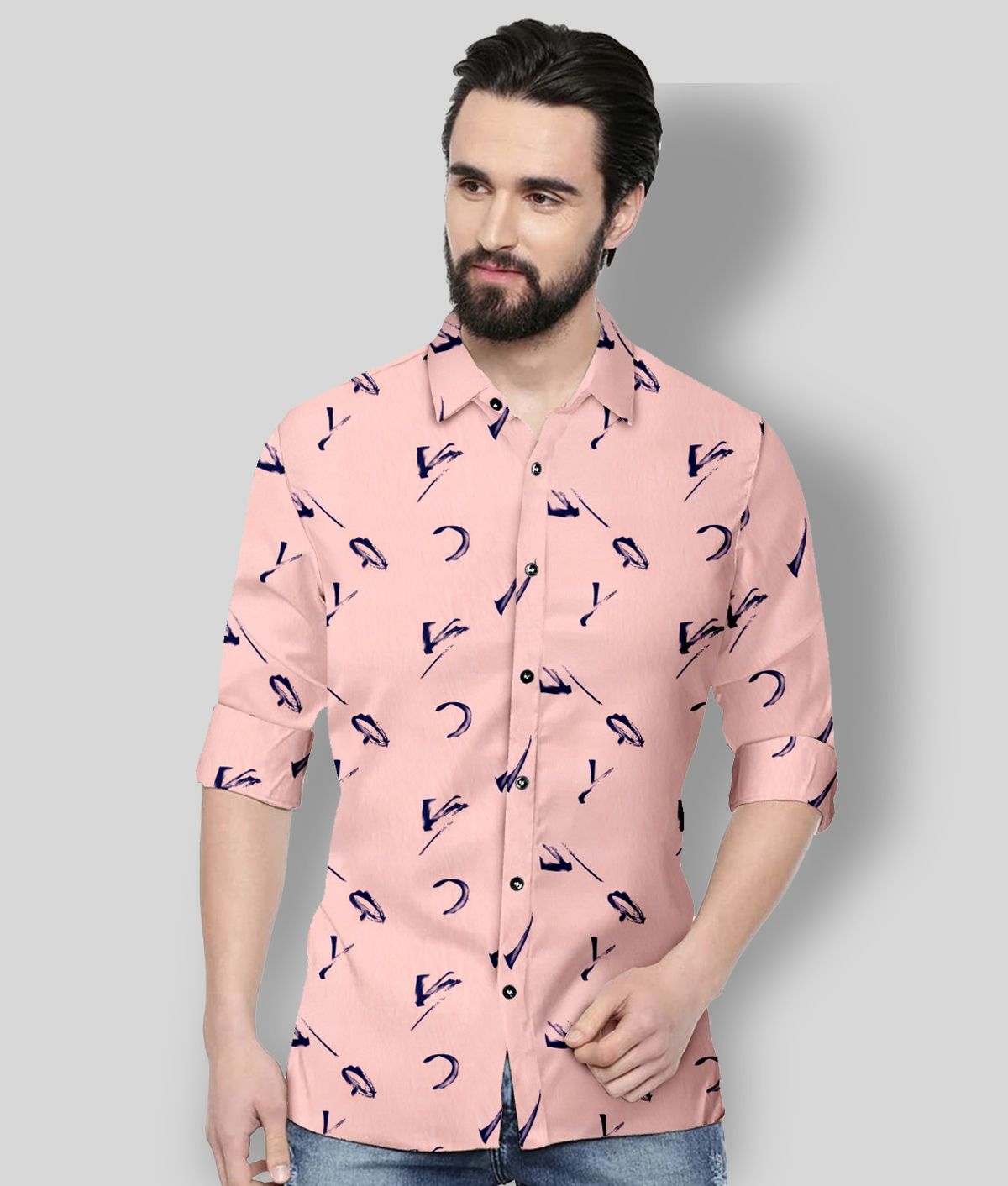     			P&V CREATIONS - Pink Cotton Blend Slim Fit Men's Casual Shirt (Pack of 1)